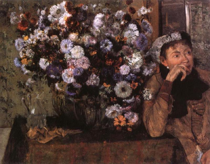 Edgar Degas A Woman seated beside a vase of flowers Sweden oil painting art